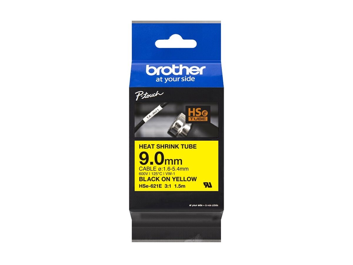 BROTHER Heat Shrink Tube Black on Yellow 9.0mm