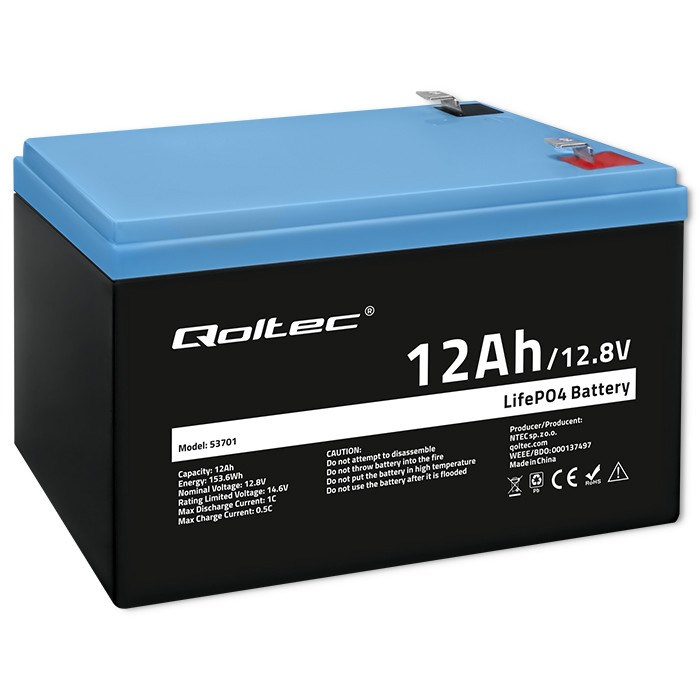 Qoltec Akumulator LiFePO4 Litowo-Żelazowo-Fosforanowy 12.8V 12Ah 153.6Wh BMS