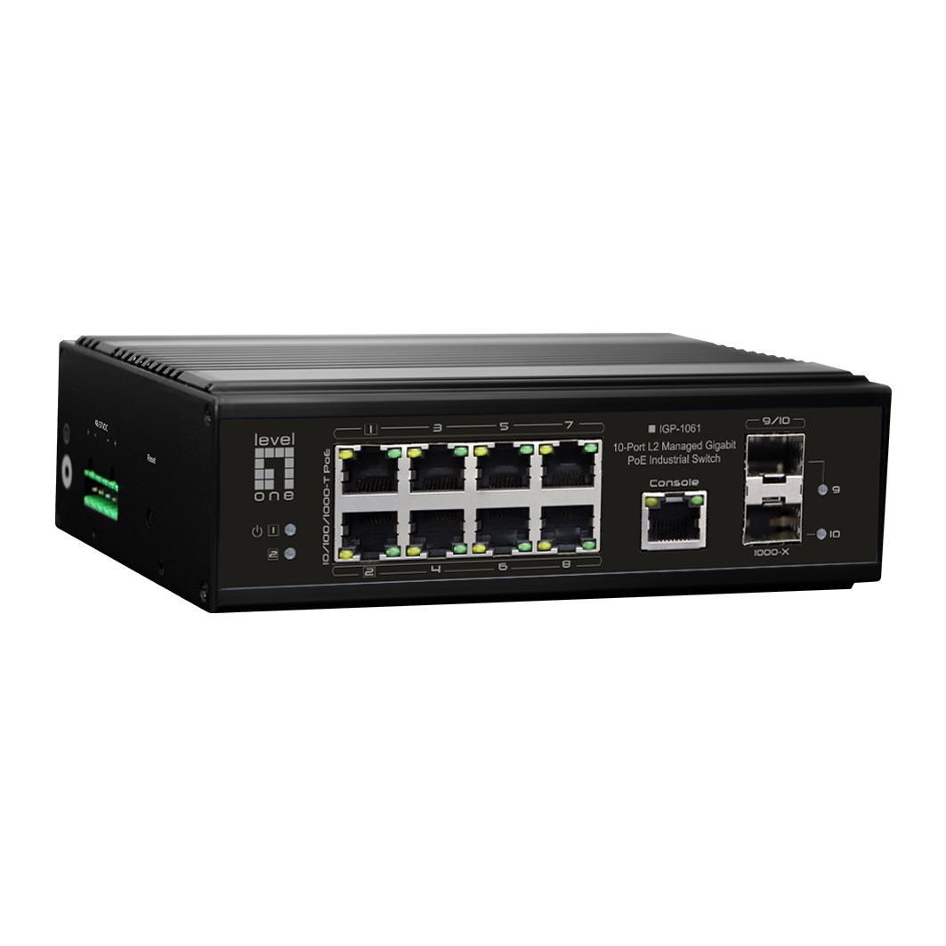 Przełącznik LevelOne Industrial Gb/L2 Managed PoE 10-portowy 360 W 1 Gb/s
