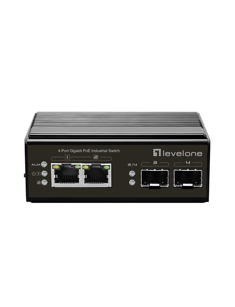 Switch LevelOne IGP-0431 - niezarządzalny - 2 x 10/100/1000 (PoE) + 2 x Gigabit SFP - Możliwość montażu na szynie DIN - PoE - zasilanie DC