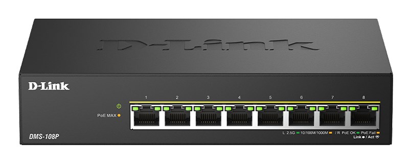 D-Link DMS-108P/E przełącznik sieciowy Nie zarządzany 2.5G Ethernet (100/1000/2500) Obsługa PoE Czarny