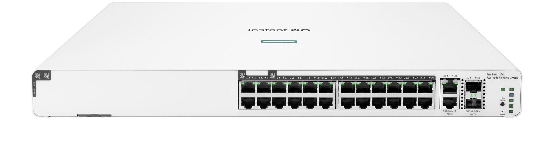 Aruba Instant On 1960 24G 20p Class4 4p Class6 PoE 2XGT 2SFP+ 370W Zarządzany L2+ Gigabit Ethernet (10/100/1000) Obsługa PoE 1U Biały