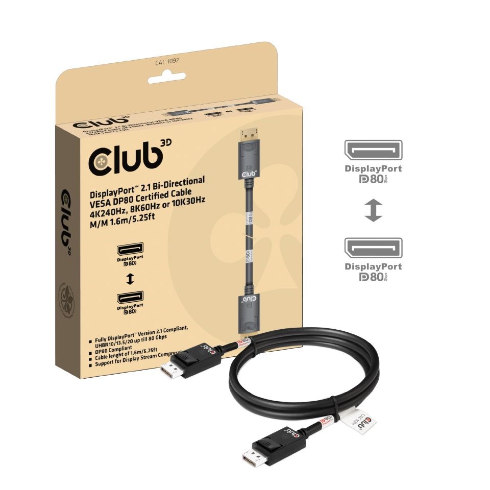 CLUB3D CAC-1092 kabel DisplayPort 1,6 m Czarny