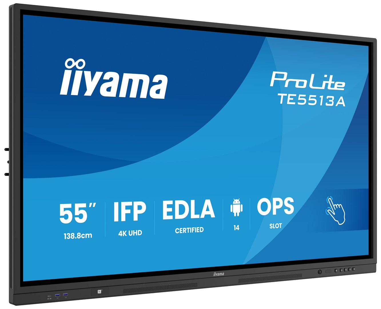iiyama TE5513A-B2AG signage display Interaktywny płaski panel 138,7 cm (54.6") Wi-Fi 500 cd/m2 4K Ultra HD Czarny Ekran dotykowy Procesor wbudowany Android 24/7