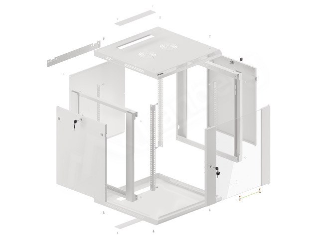 Szafa rack Lanberg WF01-6612-10S (12U; 635mm / 600mm / 600 mm; wisząca; Szklane; 19''; kolor szary)