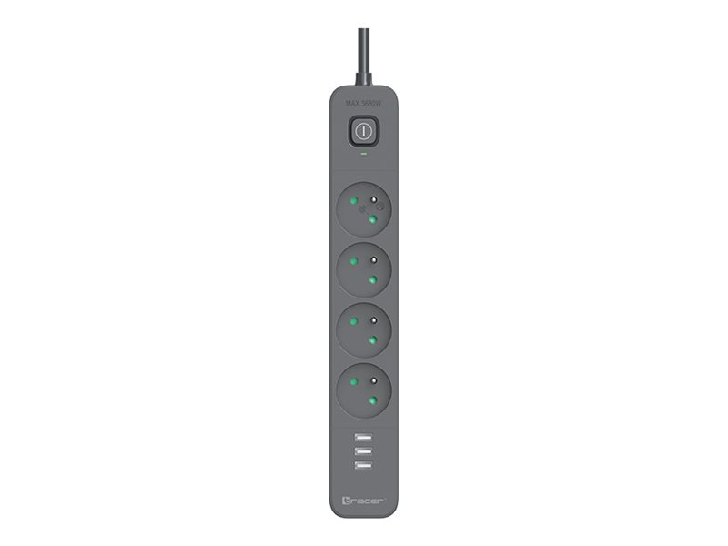 TRACER Listwa zasilająca antyprzepięciowa Power Line+ mobile ready 5 m 4 gniazda + 3x USB A 5V 2.4A