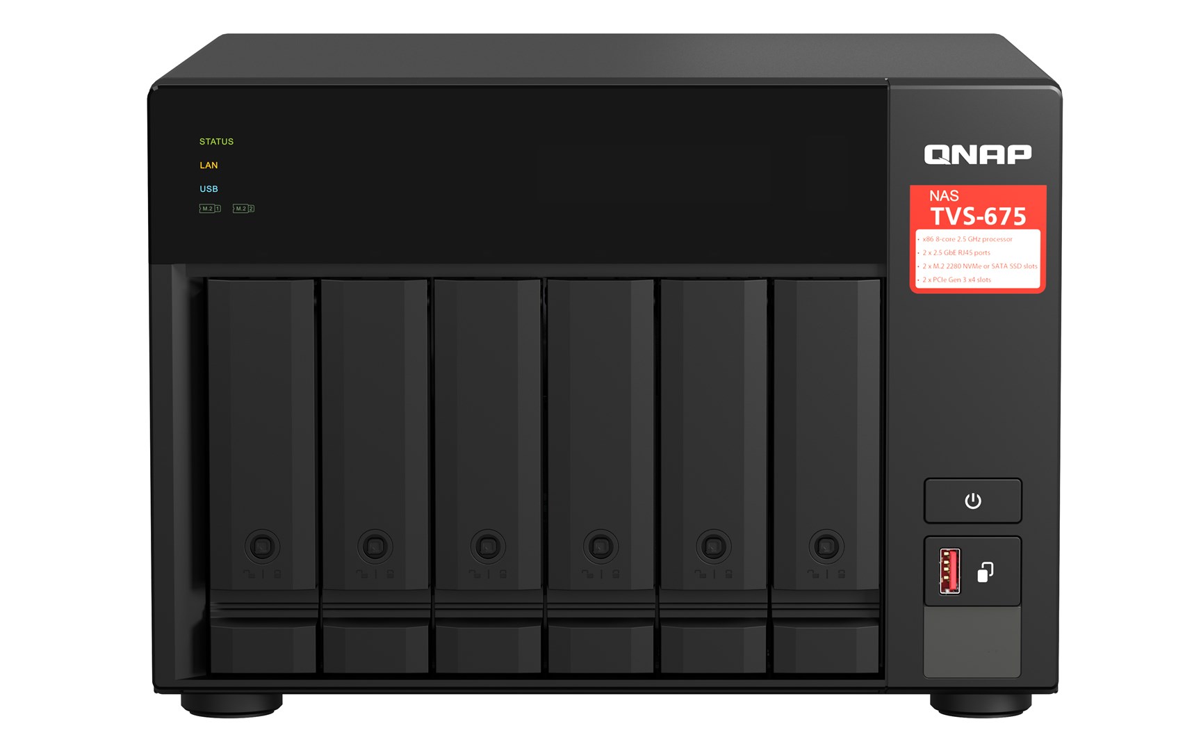 Qnap TVS-675-8G, Tower, 6 x 2.5"/3.5" SATA, Zhaoxin Kaixian KX-U6580 8C/8T, 8GB (1x 8GB) DDR4 SODIMM , 2 x 2.5GbE, Single PSU, 250W