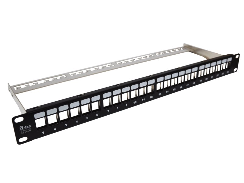 Patch panel 19" ALANTEC modularny 24 portów 1U z podporą niewyposażony
