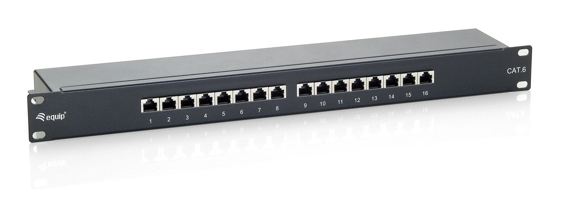 Patchpanel marki Equip CAT6, 16 portów, czarny, 19" (1U)