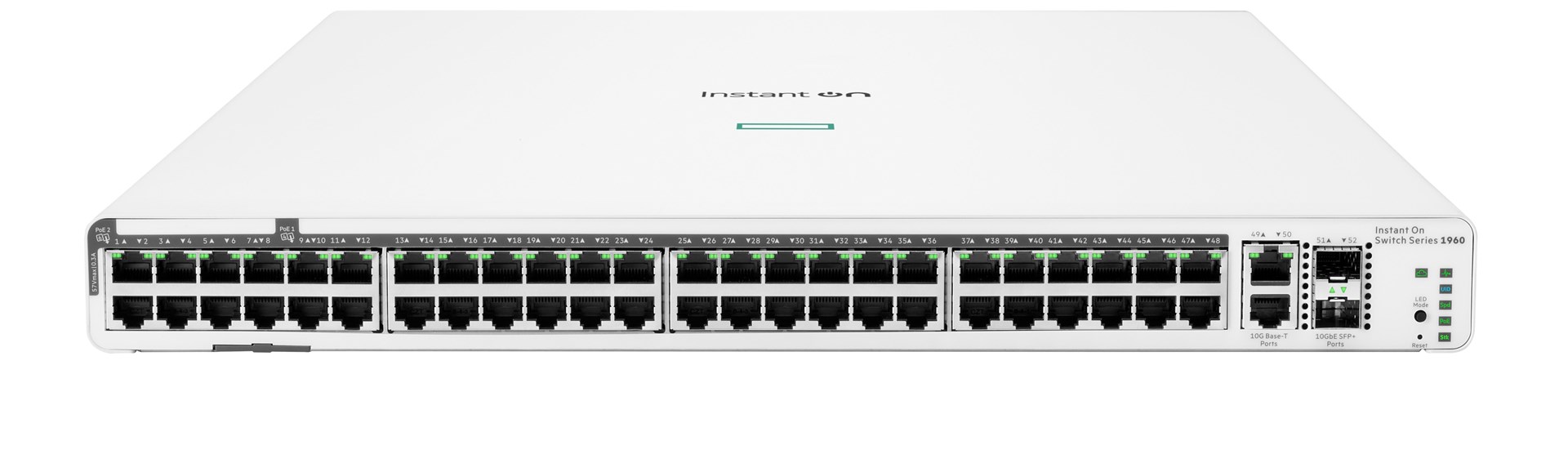 HPE Aruba Networking Aruba Instant On 1960 48G 40p Class4 8p Class6 PoE 2XGT 2SFP+ 600W Zarządzany L2+ Gigabit Ethernet (10/100/1000) Obsługa PoE 1U Biały