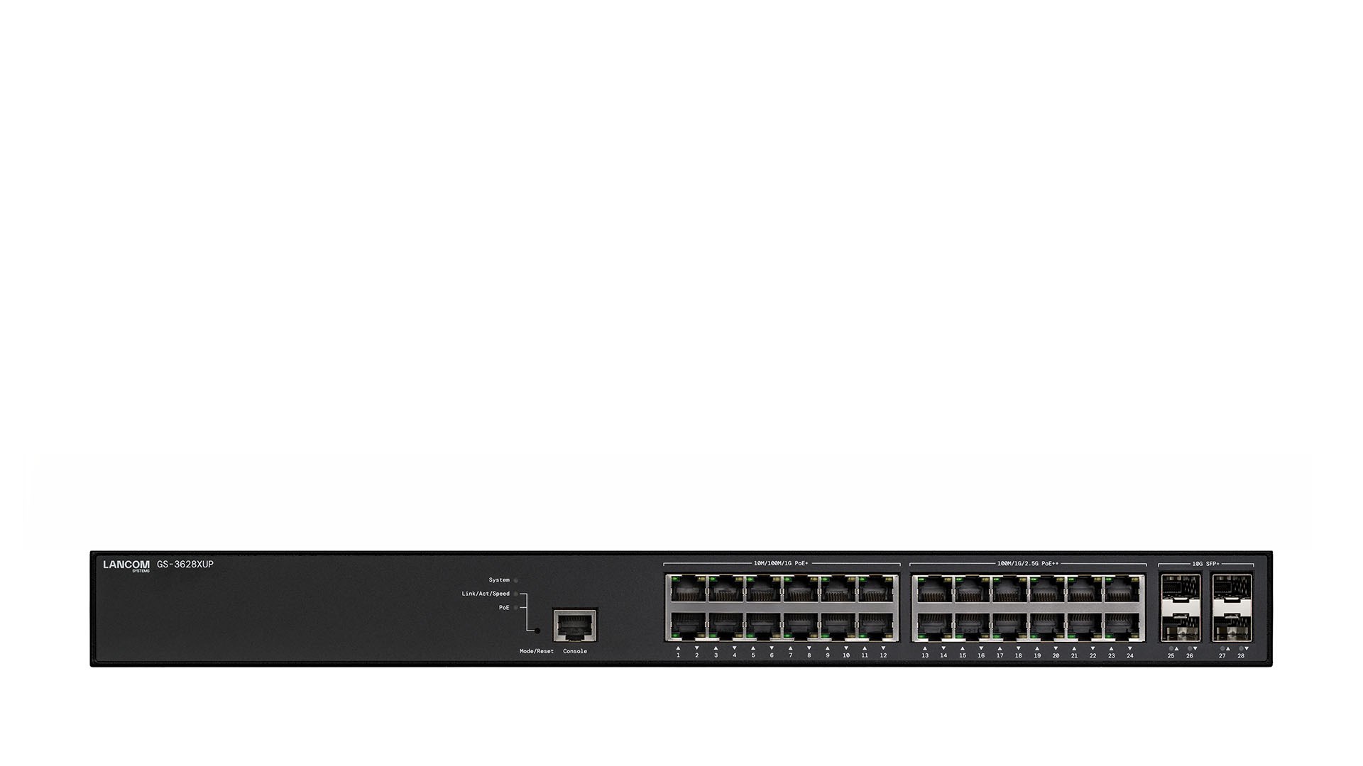 LANCOM GS-3628XUP L3 2.5G Ethernet (100/1000/2500) Obsługa PoE 1U Czarny
