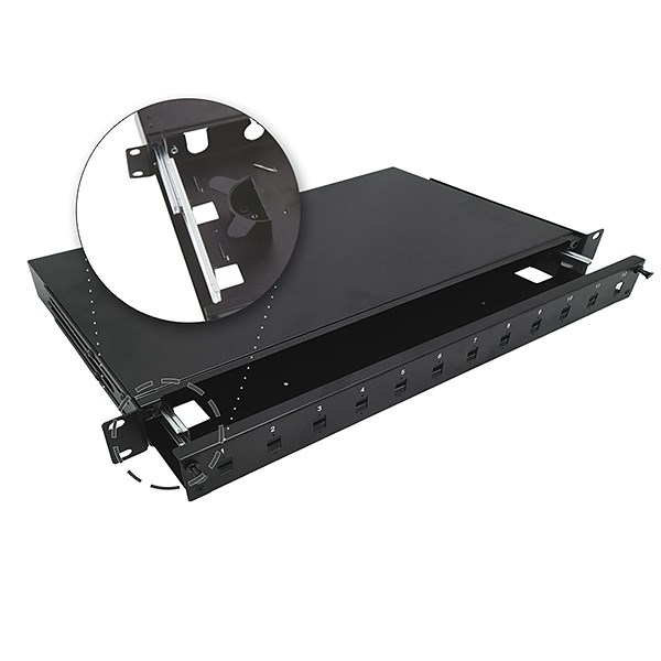 Alantec Przełącznica światłowodowa teleskopowa 12xSC simplex / 12xLC duplex 19" 1U z akcesoriami montażowymi (dławiki, opaski) (FOP-1U-12SCS-C-P)