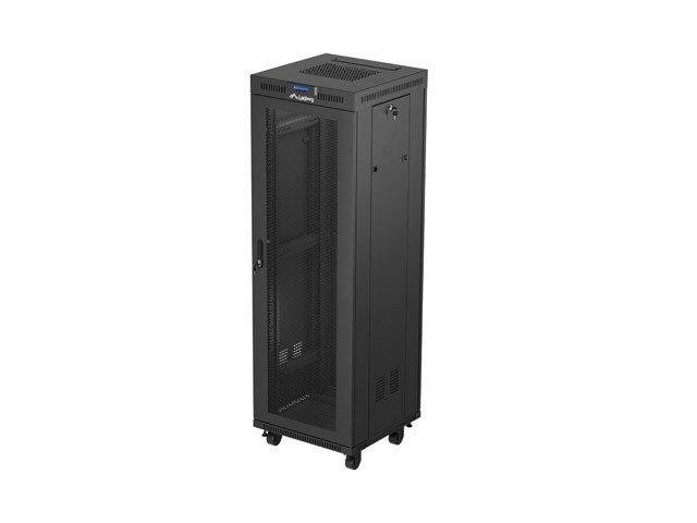 Szafa instalacyjna rack stojąca 19" 37U 600X600 czarna drzwi perforowane LCD LANBERG (flat pack)