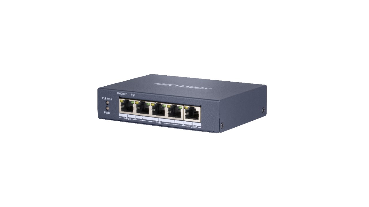 Switch HIKVISION DS-3E0505HP-E 4xPoE (1x HiPoE 60W), 1xUplink