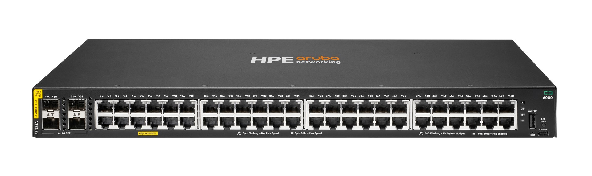Aruba 6000 48G Class4 PoE 4SFP 370W Zarządzany L3 Gigabit Ethernet (10/100/1000) Obsługa PoE 1U