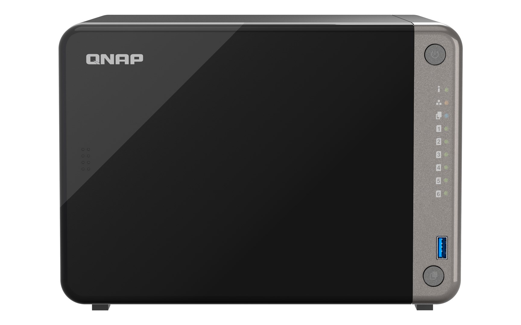 Qnap TS-AI642-8G, Tower, 6 x 2.5"/3.5" SATA, 8-core ARM Cortex 64-bit, onboard 8GB (not expandable), 1 x 2.5GbE + 2 x GbE, External adapter (PSU)
