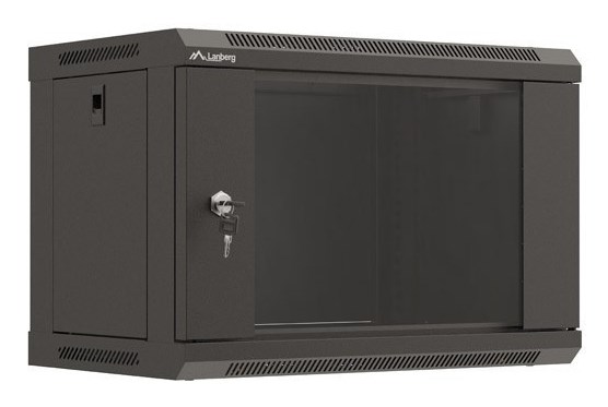 LANBERG SZAFA INSTALACYJNA RACK WISZĄCA 19" 6U 540X350 CZARNA DRZWI PRZESZKLONE (FLAT PACK)