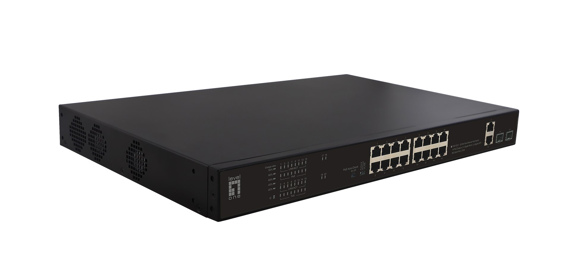LevelOne FGP-2031 przełącznik sieciowy Nie zarządzany Fast Ethernet (10/100) Obsługa PoE 1U Czarny