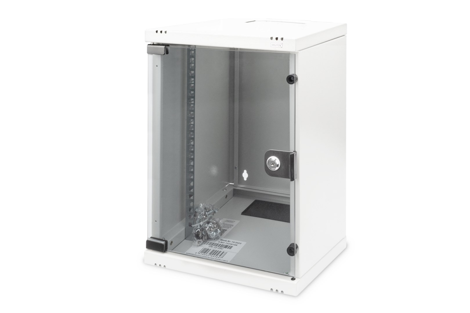 Szafa sieciowa wisząca 10" 9U rack 312x300, drzwi szyba, szary, niedzielona, złożona, 30kg