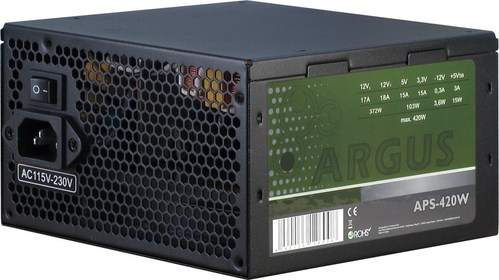 Zasilacz Inter-Tech Argus APS - 420 W - 115 - 230 V - 47 - 63 Hz - +12V1,+12V2,+3,3V,+5V,+5Vsb,-12V - Aktywny - 103 W