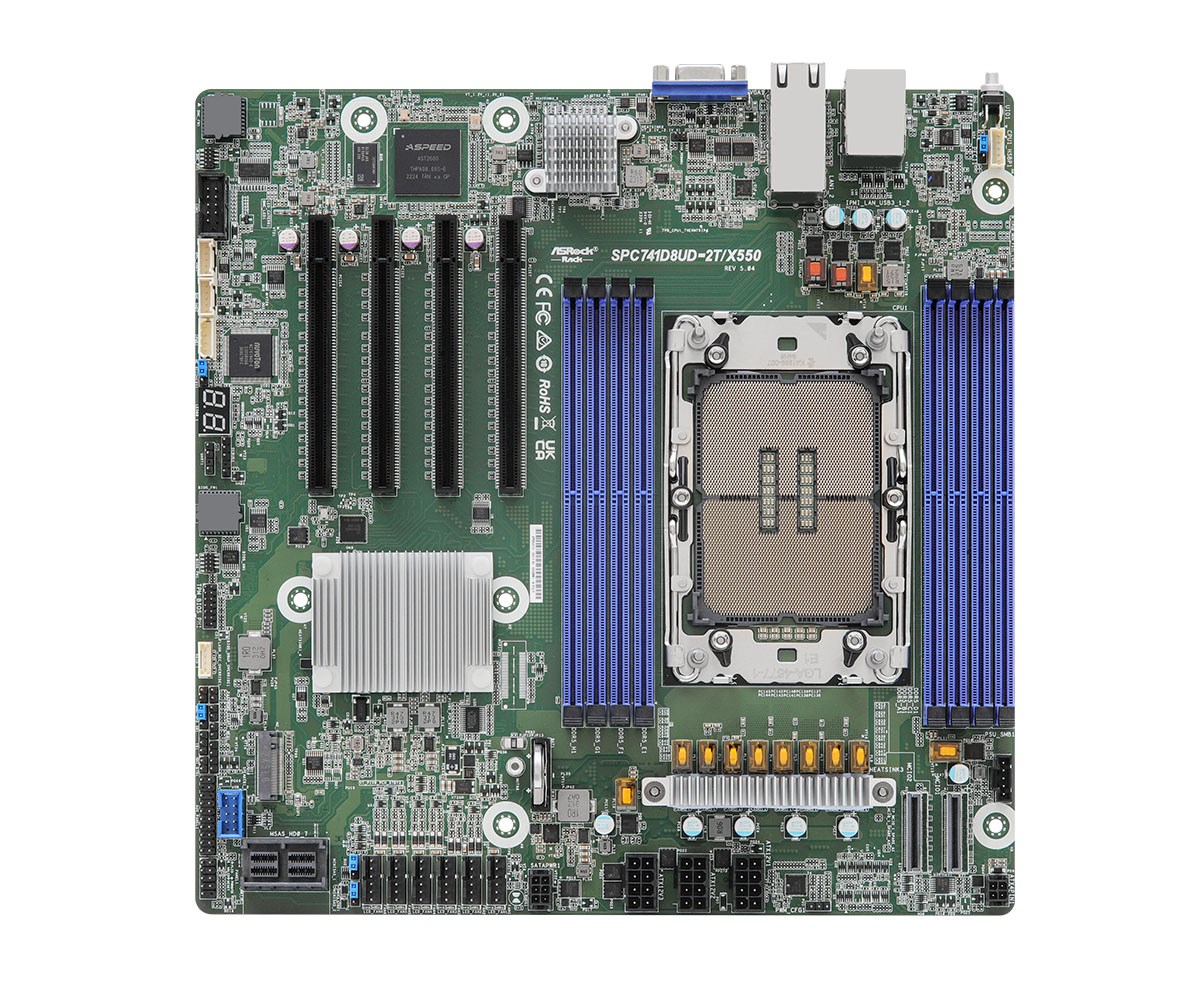 Płyta główna ASRock SPC741D8UD-2T/X550 1×LGA4677 Intel Xeon Scalable C741 DDR5 DIMM 8×slotów Micro ATX 2×10GbE 9×SATA 1×M.2 IPMI