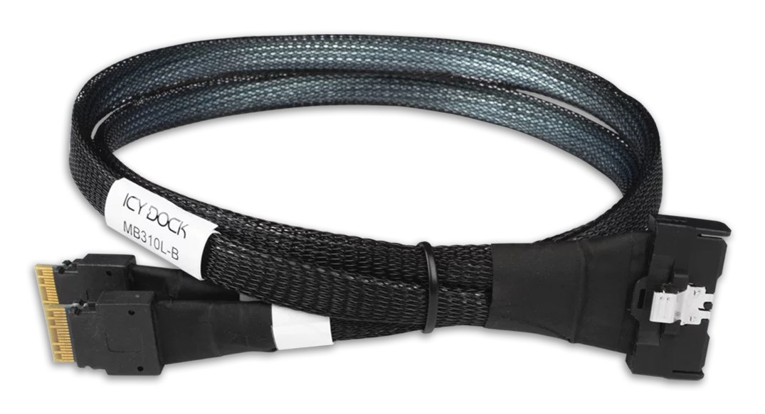 Kabel SAS/SATA/MCIO Icy Dock MB310L-B MCIO 8i SFF-TA-1016 → 2x SlimSAS 4i SFF-8654 proste 0.5m czarny