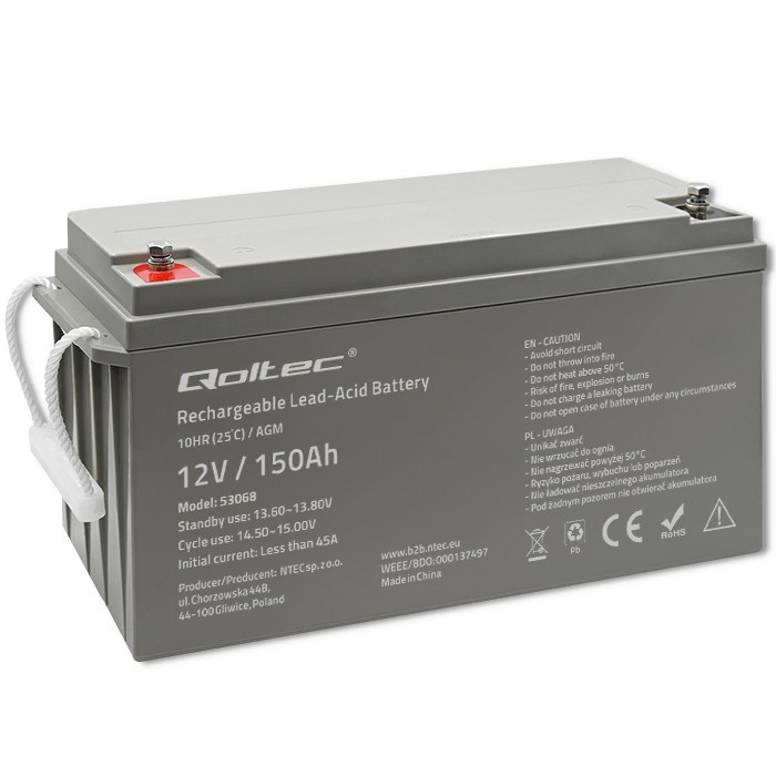 Qoltec Akumulator AGM | 12V | 150Ah | max. 2250A | 40.1kg
