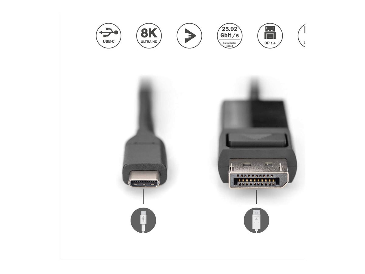 Kabel adapter USB Typ C/DisplayPort dwukierunkowy 8K 30Hz 2m