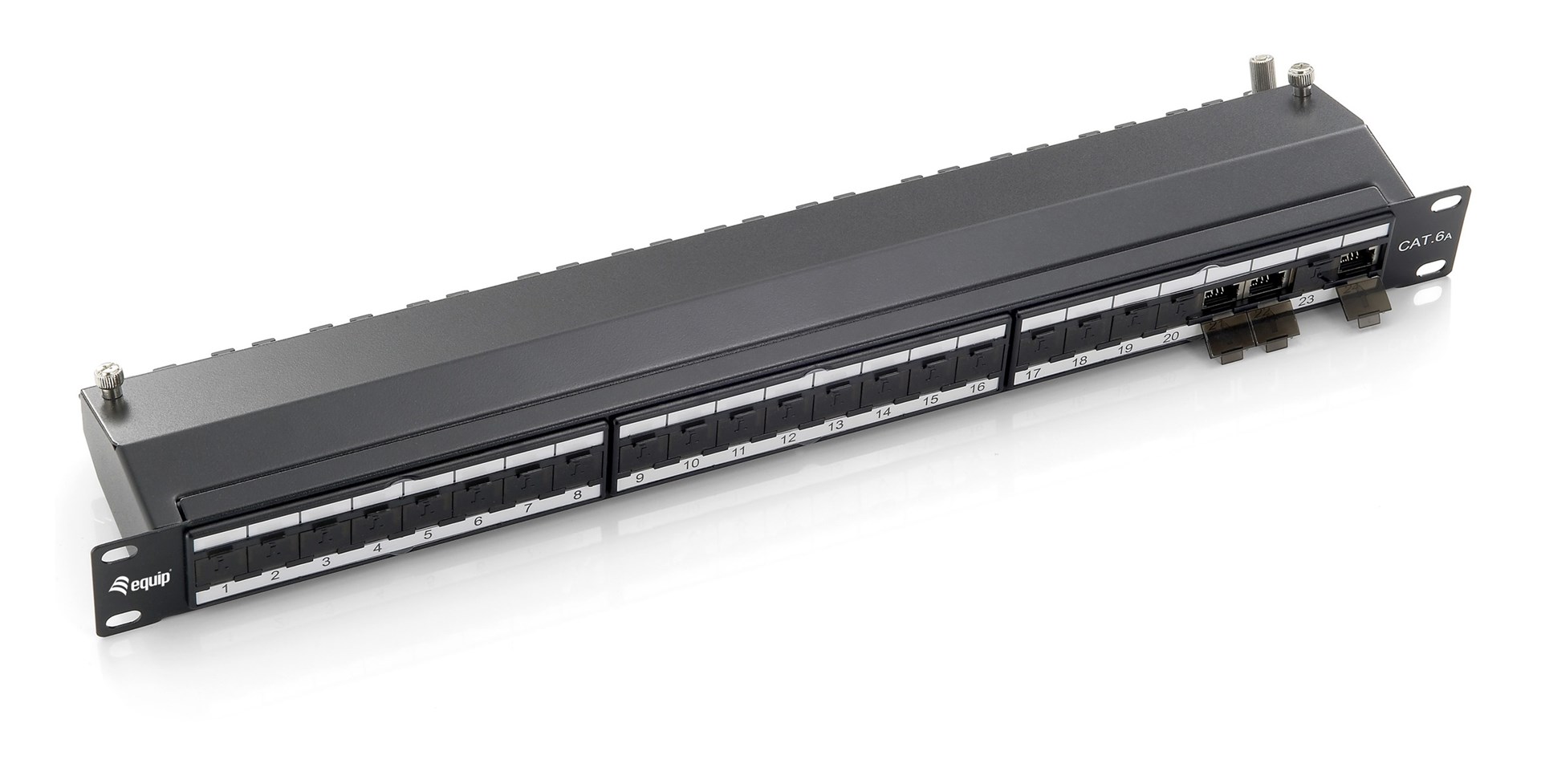 Wyposaż 19-calowy panel krosowy 24xRJ45 Cat6a FTP 1U 500MHz RAL9005