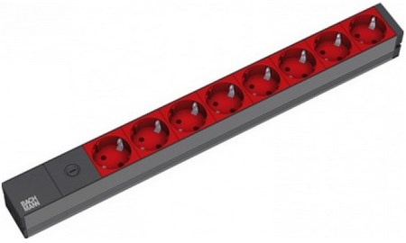 Listwa zasilająca Bachmann 48.30cm (19") ALU, 8-drożna, do UPS z IEC IEC IEC320 C14 (do systemów UPS), zasilający 2 m, 1U,, 8 czerwonych gniazd z uziemieniem, bez wyłącznika, z bezpiecznikiem drobnym 10 A (333.538)