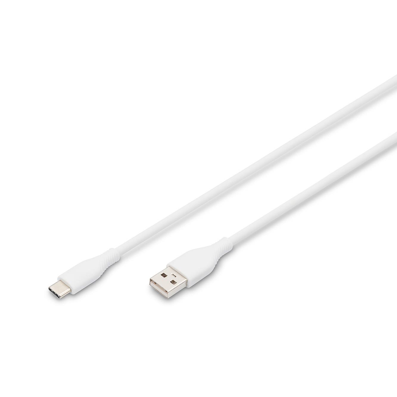 Kabel połączeniowy silikonowy USB-A - USB-C, USB 2.0 60W, 0,5m Biały