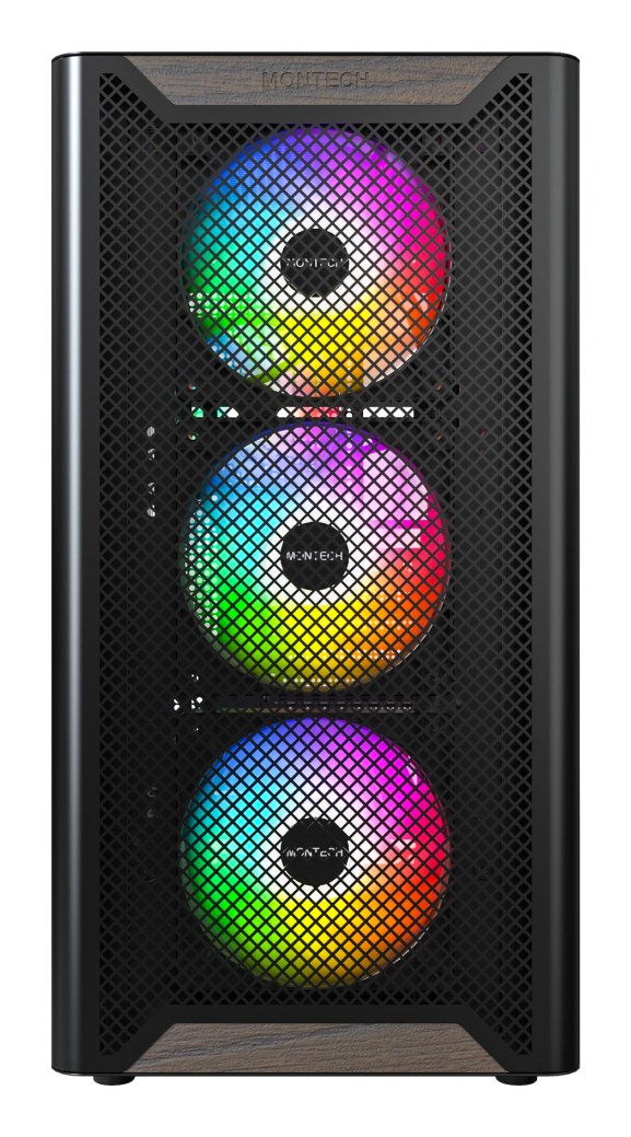 Drewniana obudowa PC Montech XR, Midi-Tower, ATX, ARGB, szkło hartowane