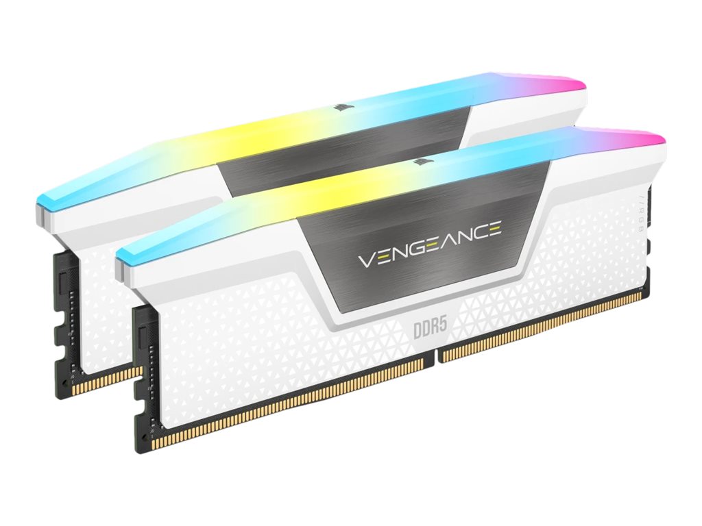 CORSAIR VENGEANCE RGB 64GB 2x32GB DDR5 5600MT/s DIMM Unbuffered 40-40-40-77 Std PMIC XMP 3.0 White Heatspreader Black PCB 1.25V
