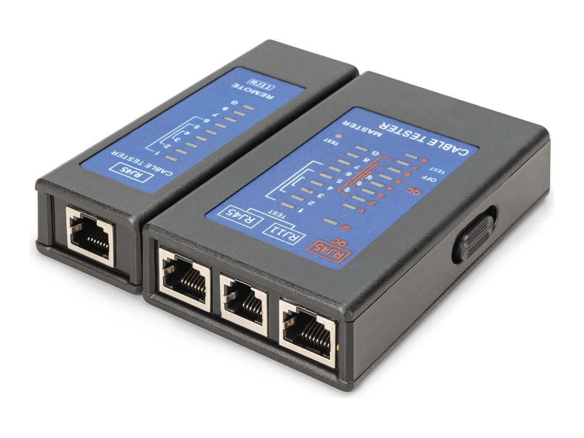 Tester kabli sieciowych i komunikacyjnych LED, kat.5e-kat.6A, (RJ45, RJ12, RJ11), Auto-Scan z PoE