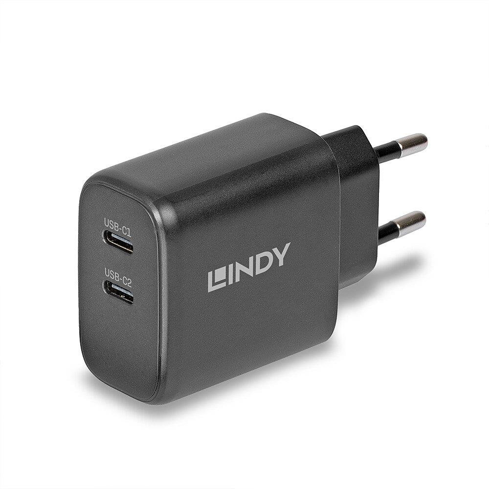 LINDY USB-C Ladegerät 2-Port GaN Charger 65W, schwarz