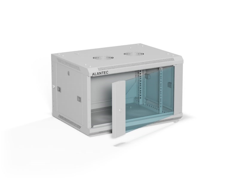 ALANTEC Szafa wisząca 19" 6U 600x450, drzwi szklane, kolor szary, zmontowana (SW-6U-600-450-01-SA)