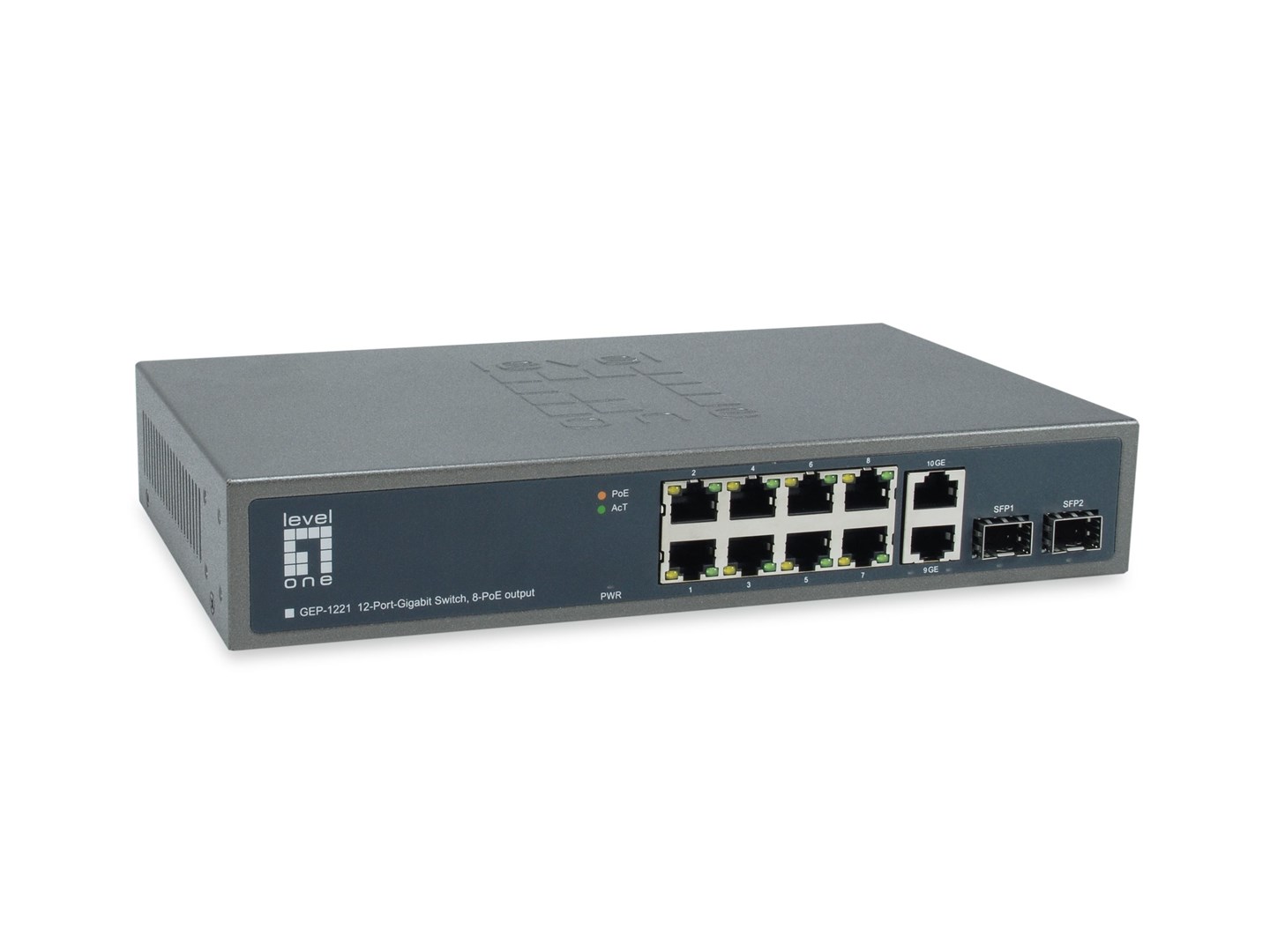 Przełącznik LevelOne GB PoE+ 12-portowy 19" 150W 1Gbps