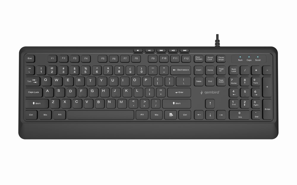 GEMBIRD KLAWIATURA PRZEWODOWA MULTIMEDIALNA SLIM, USB 5 KLAWISZY HOTKEYS, US LAYOUT, CZARNA