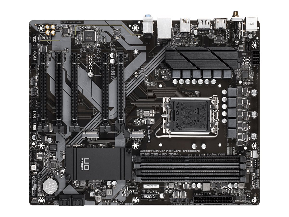 Płyta główna GIGABYTE B760 DS3H AX DDR4 1 gniazdo LGA1700, chipset B760, 4xDDR4 do 128GB, ATX, Wi‑Fi i BT, PCIe 4.0, 4xSATA, 2xM.2, DP/HDMI