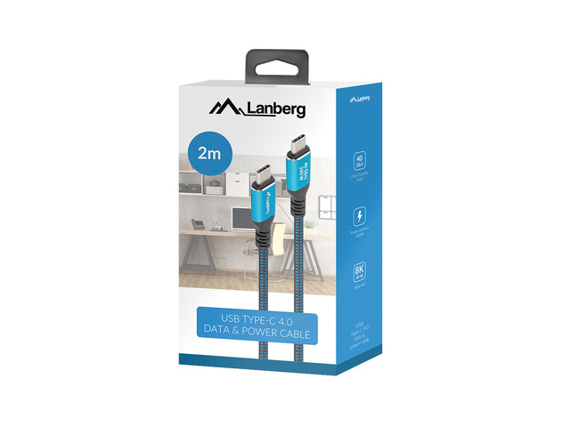 Kabel USB-C M/M USB4 2M 240W 8K 60HZ czarno-niebieski