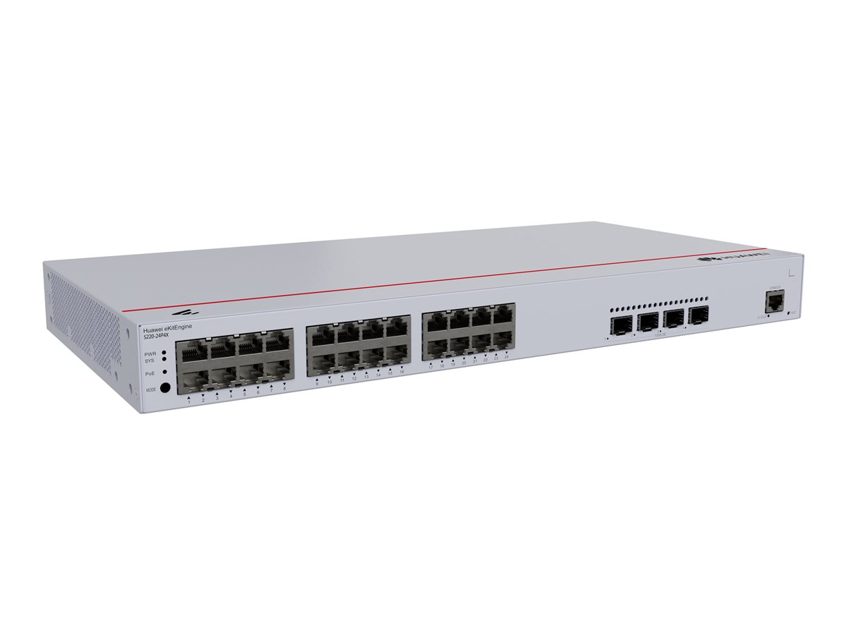 HUAWEI S220-24P4X 24x10/100/1000BASE-T ports 400W PoE+ 4x10GE SFP+ ports built-in AC power
