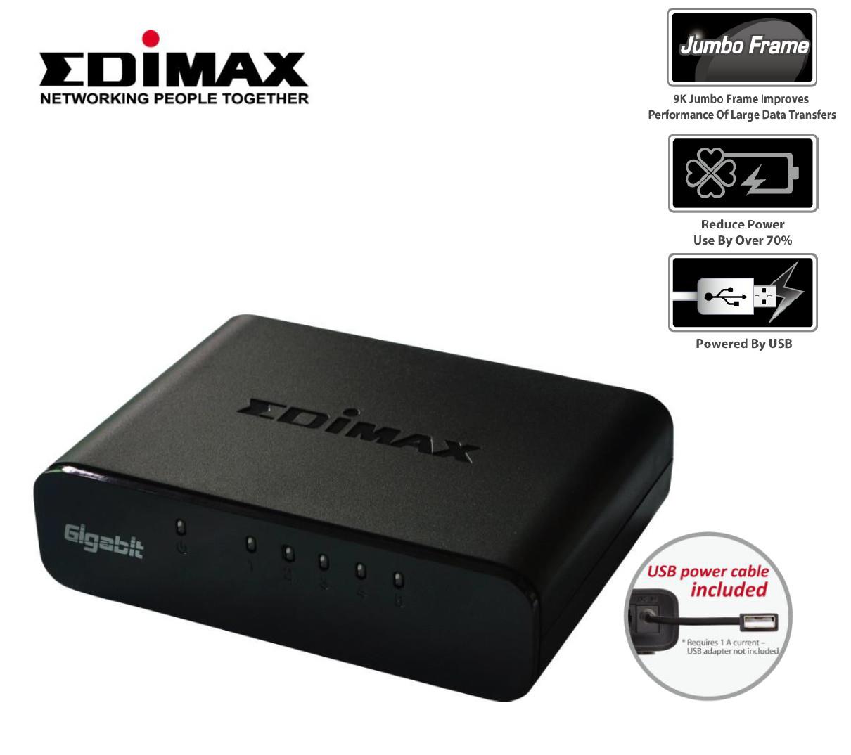 EDIMAX ES-5500G V3 Edimax 5x 10/100/1000Mbps Switch, opt. power supply via USB cable (incl.)