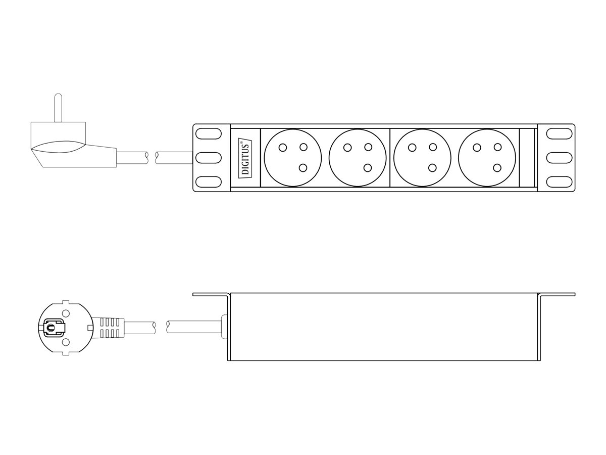 DIGITUS Listwa zasilająca aluminiowa 1U PDU 254 mm 10inch rack mount 4x CEE 7/5 16A 4000W 250VAC 50/60Hz