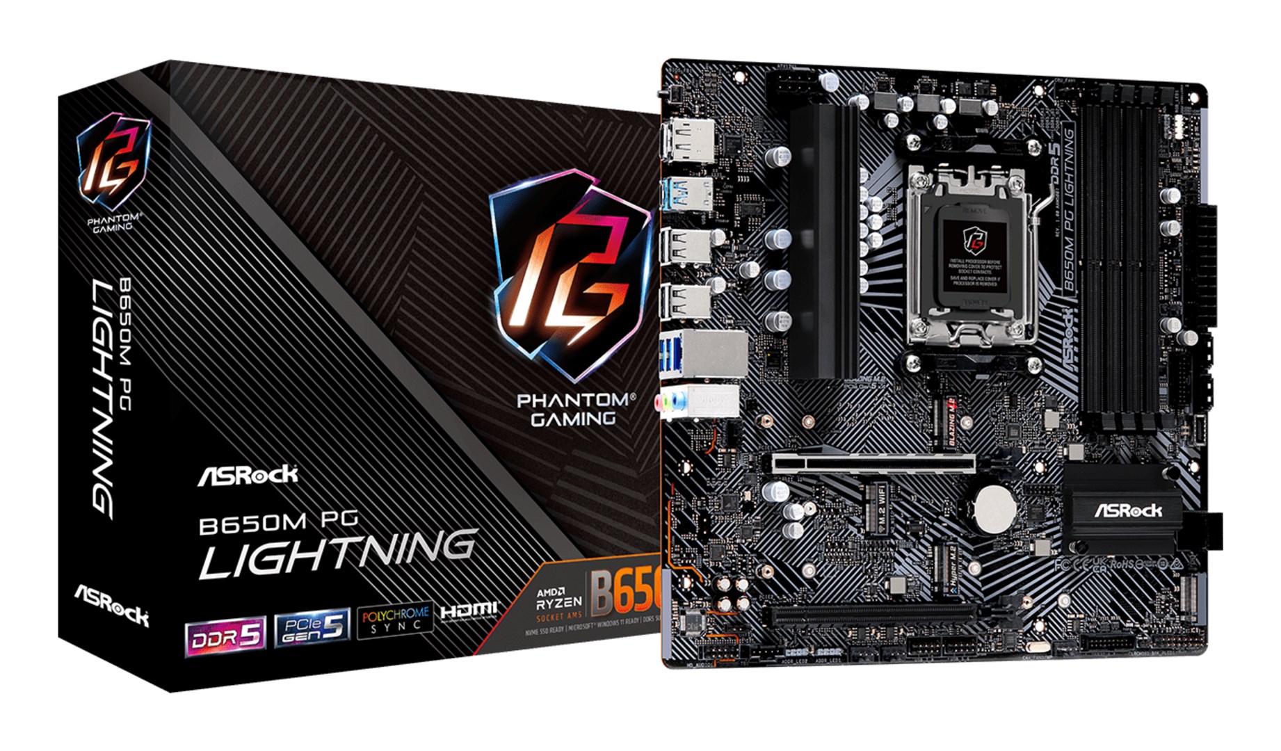 Płyta główna ASRock B650M PG Lightning AM5 Ryzen 7000 AMD B650 DDR5 4×DDR5 192GB mATX 2.5GbE PCIe 5.0/4.0 4×SATA M.2