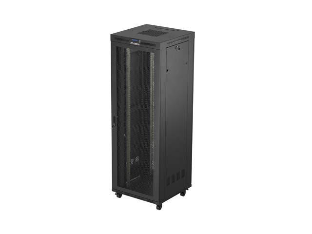 Szafa instalacyjna rack stojąca 19 cali 47U 800x800 drzwi perforowane LCD czarna (Flat pack)